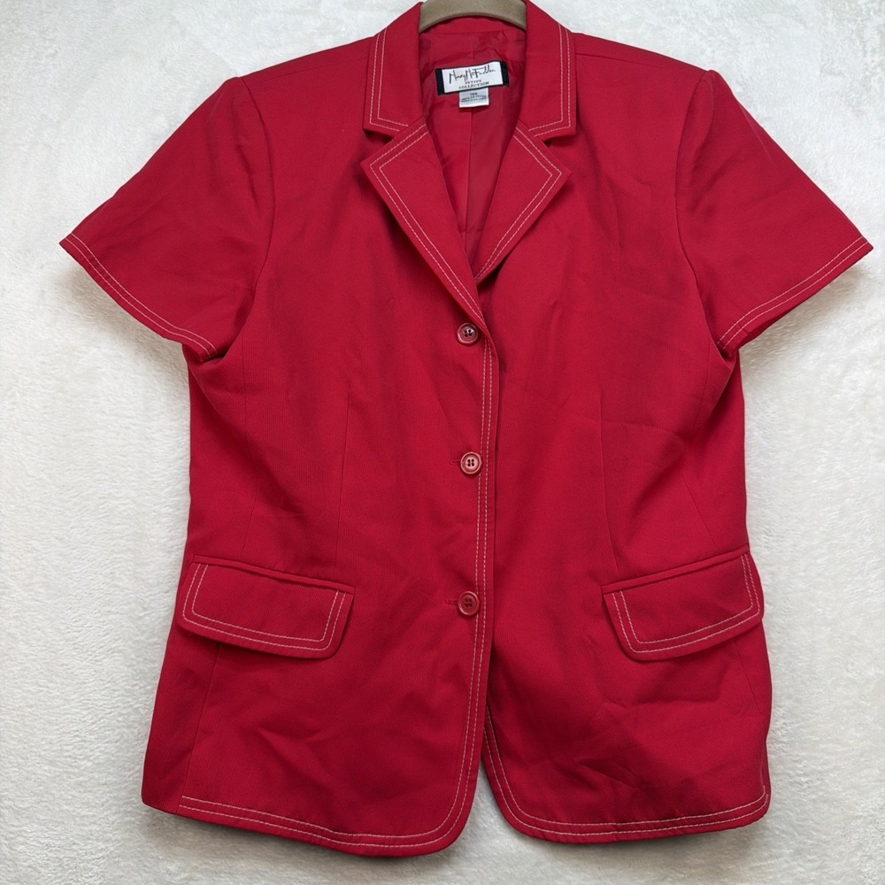 Y2K Red Short Sleeve Blazer Jacket Secretary Chic Officecore Women's Petite 12